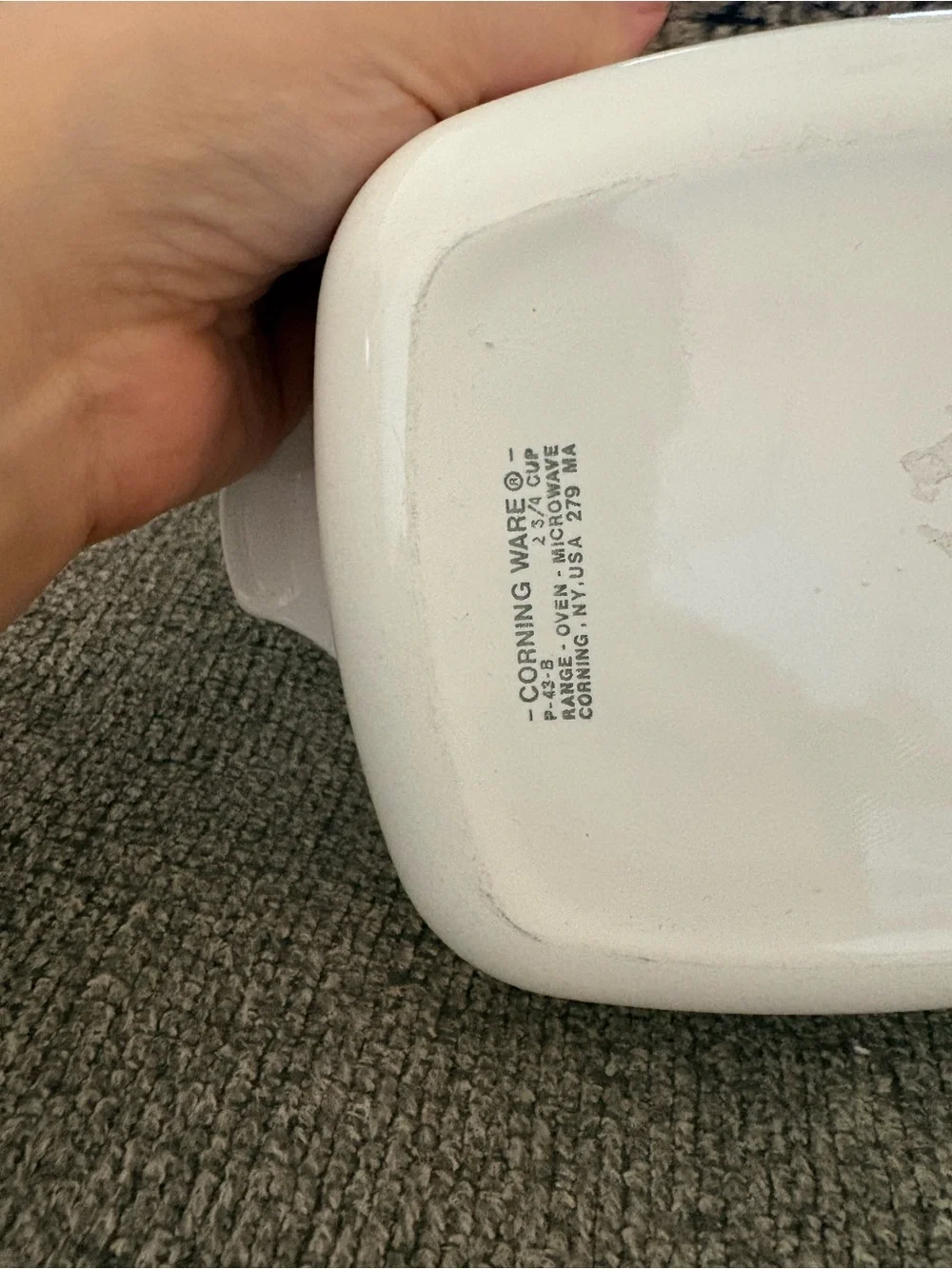 Corningware White Casserole Dish with Blue Floral Pattern